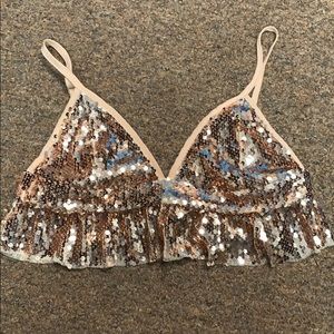 cropped champagne sequin shirt